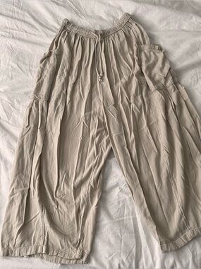 Free People Oversized Linen Blend Pants with Pockets Beige Small